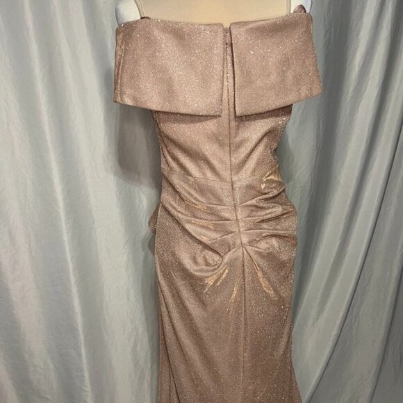 Xscape Metallic Off Shoulder Cascade Ruffle Holiday Party Dress 8 - Picture 14 of 14